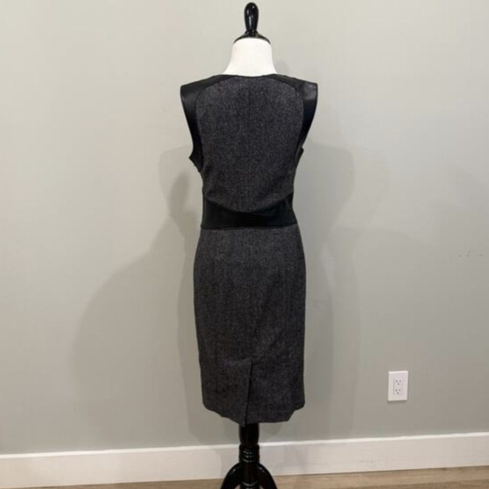 Bebe Vintage Y2K Real Leather Corset Wool Midi Pencil Dress Gray Tweed Size 8 - Picture 6 of 11
